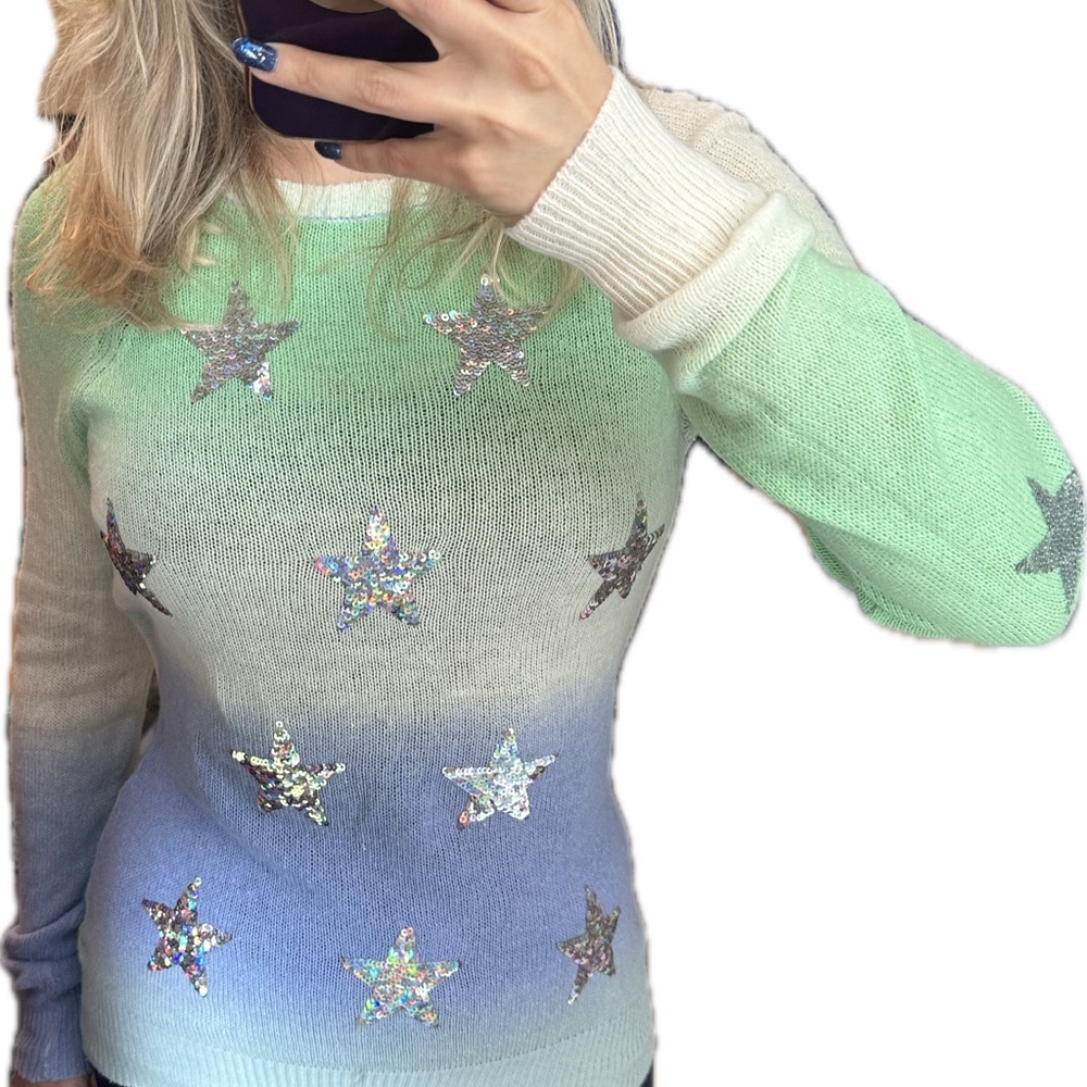 RARE Wildfox White Label Starry Gradient Sweater - Mint, Sky Blue, Ivory Small - Picture 3 of 6